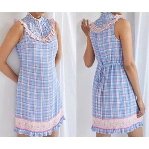 Anthropologie Plenty by Tracy Reese Plaid Mini Dress XSP Sleeveless Blue NWOT